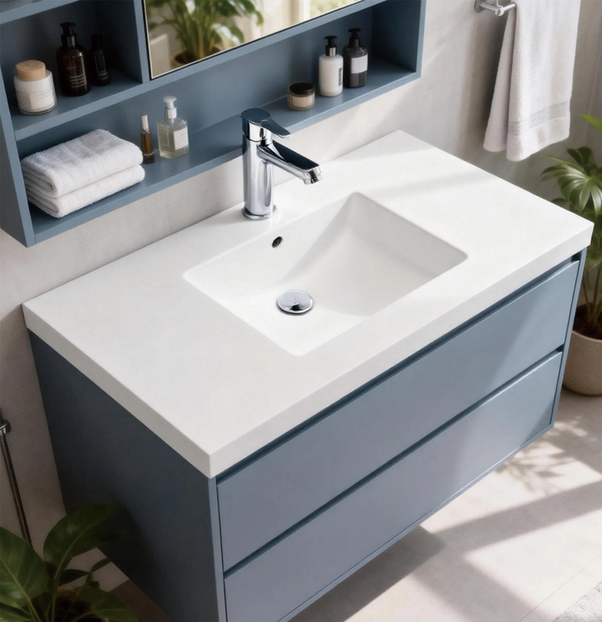 Premium Solid Surface Vanity Top with Integrated Sink